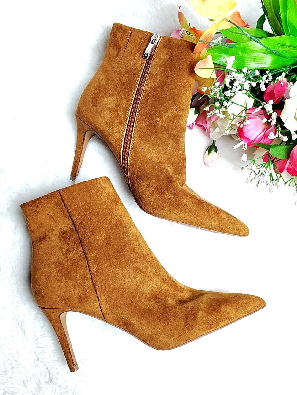 Steven New York Stiletto Pointed Toe Faux Suede Booties Size 10 Zip Up Ankle